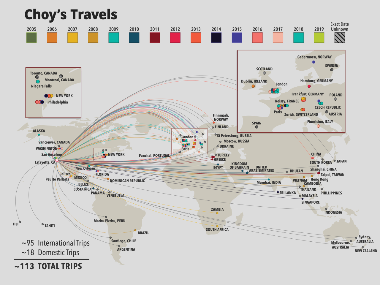 Map of Locations Choy Traveled To. 