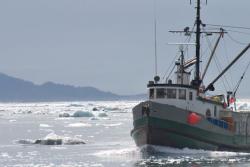 fishing boat in icy water