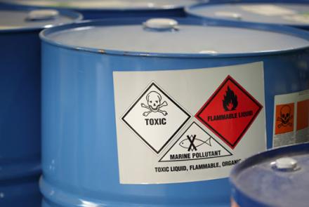 barrel with hazard labeling